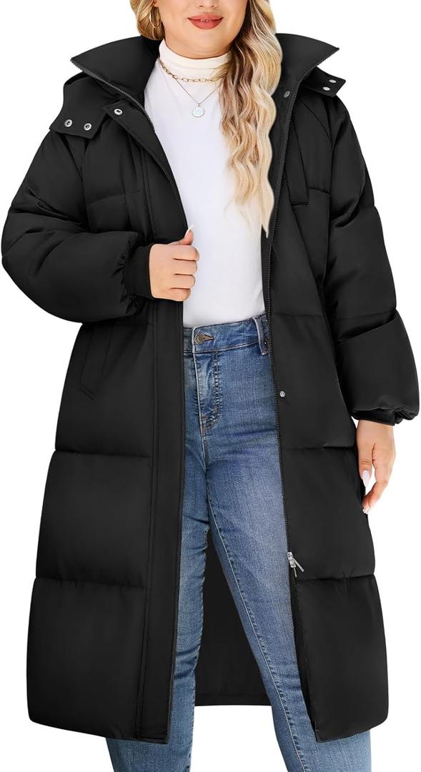 HEEKPEK Womens Plus Size Winter Coats Long Puffer Jackets Hooded Quilted Water Repellent Warm Trendy Parka Outerwear 2025 (4X-Large Plus, Black)