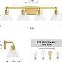 AIJIASI Bathroom Vanity Light Fixtures 4-Light Modern Vanity Lights for Bathroom Brass Gold Bathroom Lighting Fixtures Over Mirror with Ribbed Glass Shade for Bath Restroom 34 Inch