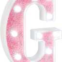 EUFONY Pink Glitter Marquee Light Up Letters, Battery Powered LED Alphabet Letter Lights Sign for Birthday Party Table Decorations, Wall Decor for Girls Room, Pink Initial Letter G w/Cool White Lights