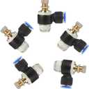 Pneumatic Push to Connect Air Flow Control Valve, 10mm Tube OD x 3/8" Male BSP Thread, Elbow 90 Degree Switch Valve Adapter Fitting (Pack of 5)