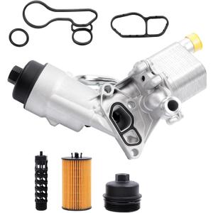 Engine Oil Cooler Filter Housing Adapter Set with Gasket, Insert, Cap for 2011-2021 Cruze Trax Encore 1.4L Turbo, OE# 55566784, 55565388