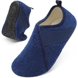 Besroad House Slippers for Women Men Comfy Barefoot Slippers Sock Furry Slip On House Shoes with Soft Rubber Sole for Bedroom Home Travel Yoga (5.5-6.5 Women/4-5 Men, Navy)