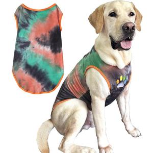 Summer Tie Dye Dog Clothes Cool Breathable Cotton T-Shirt Medium Large Dog Boys Girls Shirt(Green/Orange, Large)