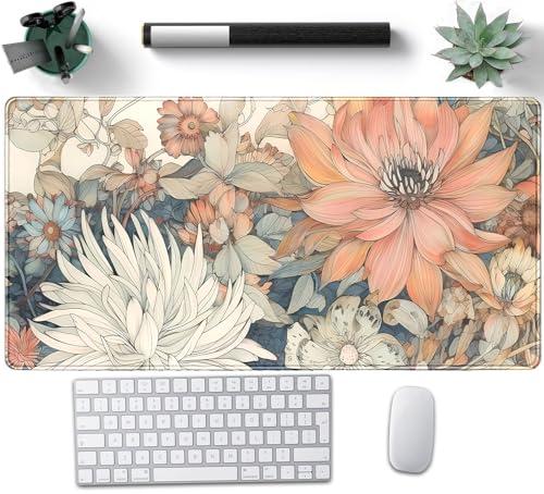 Nasdalgias Japanese Floral Desk Mat Boho Aesthetic Flower Desk Matt for Desktop Large XXL Gaming Mouse Pad Extended Deskpad Laptop Keyboard Computer Mat Office Decor for Women 31.5 X 15.7