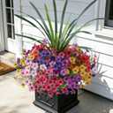 INSPRING Artificial Flowers for Outdoors, UV Resistant 12 Bundles Silk Flower Daisy with Eucalyptus + Orchid Leaf, Realistic Faux Outdoor Flowers for Porch Planter Garden Patio Boxwood (6 Multicolor)