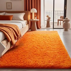 Ophanie Orange Rugs for Bedroom Living Room, Fluffy Fuzzy Furry Carpet, Plush Soft Shaggy Bedside Indoor Floor 4x6 Area Rug for Kids Girls Boys Baby Teen Dorm Nursery Home Decor Aesthetic (4' x 6')