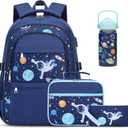 ACESAK Boys Backpack with Lunch Bag Pencil Case, Insulated Bottle, BPA-FREE Double Tumbler 18/8 Stainless Steel Leak Proof Cups with Metal Straw for School Boy, Space