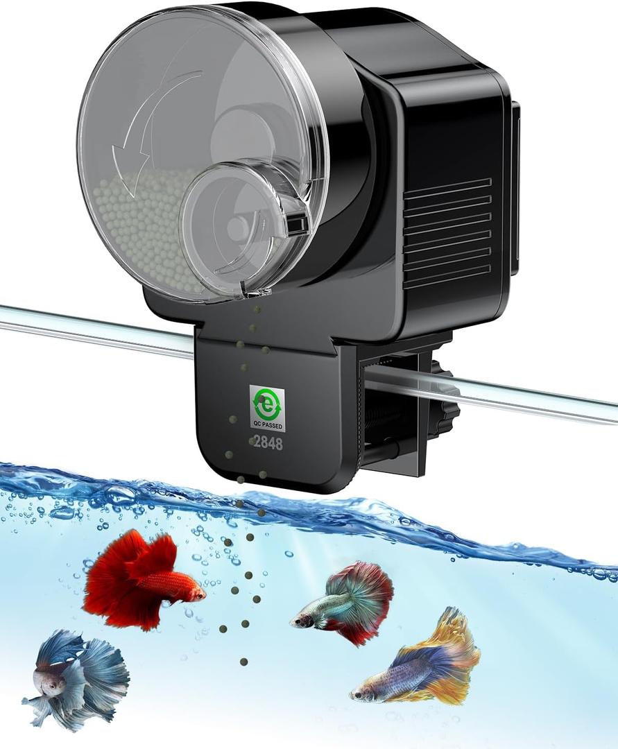 Pawfly Automatic Fish Feeder for Aquarium - 60 ml Adjustable Food Dispenser With Auto Timer for Pellets, Granules & Strips - Holiday Timer, Battery Operated (Not Included)