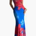 Verdusa Women's Floral Drape Neck Maxi Bodycon Dresses Backless Spaghetti Strap Dress, L
