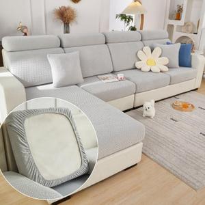 Yoovat Couch Cushion Covers for Sofa Couch Covers Wear-Resistant Universal Sofa Cover Washable Stretch for Sectional Slipcovers (Texture-Light Gray, Large Single Seat Cover)