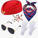 Bencailor 7 Pcs Christmas Women Flight Attendant Costume Accessories Stewardess Outfits Bellhop Hat Scarf Sunglasses Gloves