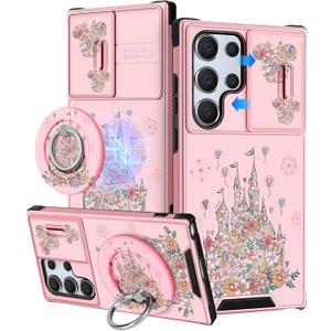 Buleens for Samsung Galaxy S25 Ultra Case - with Ring Stand & Camera Cover Aesthetic Cute Designed for Women Girls Girly Kawaii Castle Flowers for Samsung S25 Ultra Phone Case Compatible with Magsafe