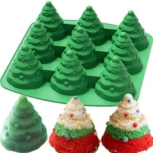 3D Christmas Tree Silicone Mold, Xmas Tree Pan Silicone Molds Christmas Cake Mold for Mousse Cake Muffin Baking, Ice Cube, Jello, Chocolate, Soap, Lotion Bar, Bath Bomb, Candle, Home Decor (green)