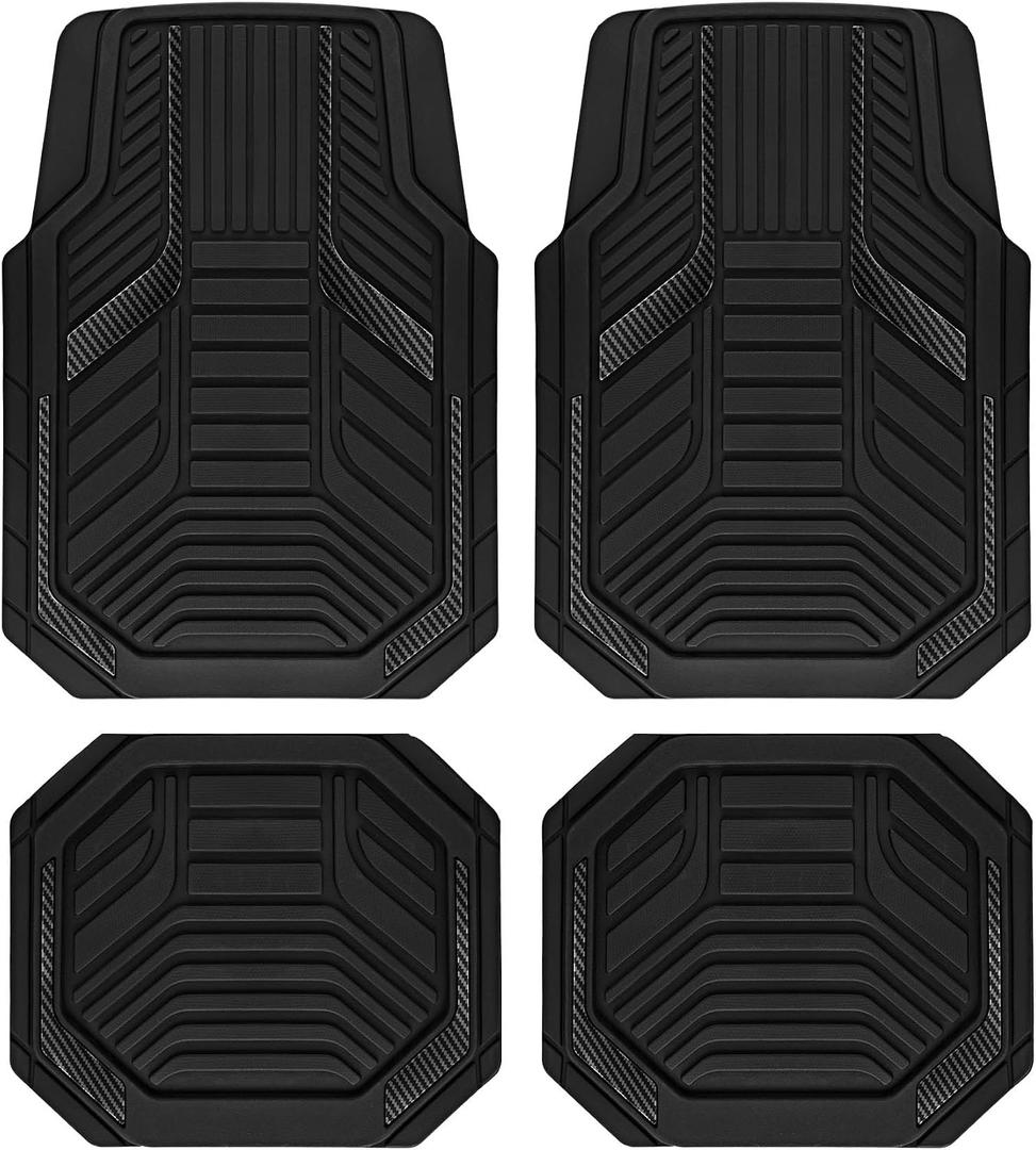 PIC AUTO Heavy Duty Rubber Floor Mats, Black Aluminum Film Car Mats Set, Front and Rear Car Mats with Anti-Slip Backing, All Weather Protection, Trim-to-Fit for Automotive SUV, Sedan, Van