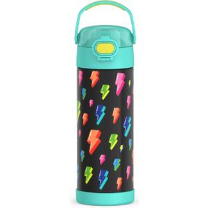 THERMOS FUNTAINER 16 Ounce Stainless Steel Vacuum Insulated Bottle with Wide Spout Lid, Lightning Bolt Girl