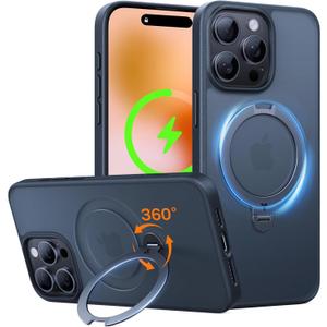TORRAS Upgraded 360Spin Magnetic Stand for iPhone 14 Pro Case, Compatible with Magsafe, Military Grade Shockproof Slim Protective 14 Pro Case with Kickstand & Ring Holder, Ostand Spin, Black