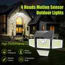 daphino 3000LM Solar Lights Outdoor with Motion Sensor,4 Head 270 Wide Angle Street Area Lights,IP65 Waterproof Security Lighting with 3 Modes(Remote,2 Pcs)