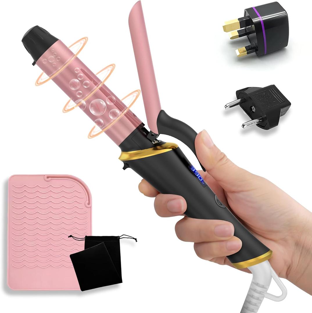 Ukliss Mini Curling Iron for Short to Long Hair - 1 Inch Dual Voltage Travel Curling Iron, Fast Heating 30s, 5 Temp Settings for Soft Waves & Loose Curls, with EU/ UK Power Adapter, Auto Shut-Off, Black