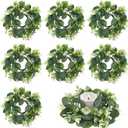 8 PCS Eucalyptus Candle Rings Wreaths, 9.8 Inch Artificial Eucalyptus Leaves Wreaths Summer Greenery Wreath Candle Rings for Home Wedding Party Table Centerpiece-Suitable for Candles up to 3 Inches