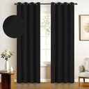 100% Blackout Shield Linen Blackout Curtains for Bedroom, Thermal Insulated Curtains 63 Inch Length 2 Panels Set, Grommet Drapes for Living Room, Black  2 Pcs 84x50