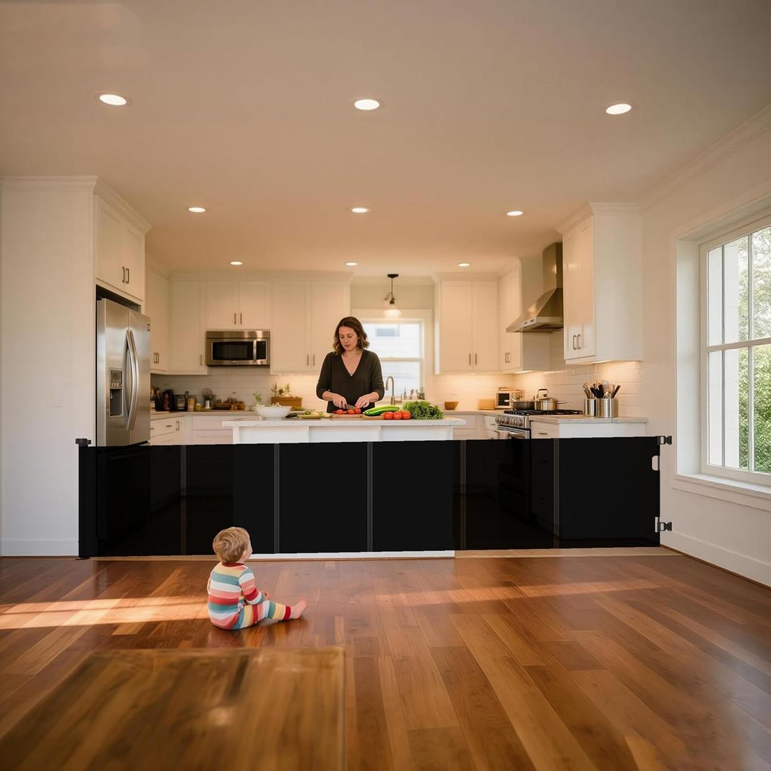 Retractable Baby Gate,Mesh Baby Gate or Mesh Dog Gate,34" Tall,Extends up to 120" Wide,Child Safety Gate for Doorways, Stairs, Hallways, Indoor or Outdoor (Black)