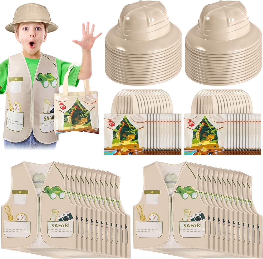 Newcotte Kids Explorer Costume Toy Include 14 Kids Safari Vests 18 Party Plastic Safari Hats for Explorer Jungle Party