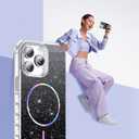 Compatible with iPhone 14 Pro Max Case Magnetic Glitter iPhone 14 Pro Max Phone Case 6.7" with Curly Wavy Frame Design [Bling & Cute][Compatible with Mag-Safe],Black