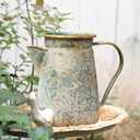 Vintage Pitcher Vase Rustic Farmhouse Vase for Flowers Vintage Metal Milk Jug Small Decorative Pitcher Shabby Chic Decor for Home, Kitchen, Bathroom, Gray