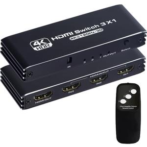 HDMI Switch 3 in 1 Out 4K 120Hz, HDMI Switcher 3x1 with IR Remote Control Support 4K@120Hz, 1080P@240Hz 3D, HDR, HDMI 2.1, HDCP 2.3, Compatible with PS5/ PS4/ PS3, Xbox, TV, DVD etc (Black)