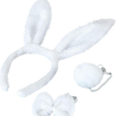 Binary ABC Bunny Rabbit Costume Set,Ears Headband Bow Ties Tail Set,Halloween Costume Assesories