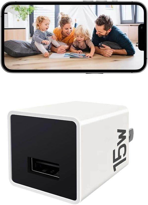Hidden Spy Camera for Home Use, WiFi Indoor Surveillance Camera with Remote Monitor via Phone App, Left & Right Angle Shooting, for Home Security(White)