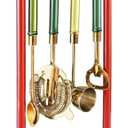 5-Piece Gold Bartender Kit with Stand. Stainless Steel Bar Tool Set, Colorful Handles. Includes Jigger, Strainer, Spoon, Bottle Opener Luxury Home Bar Cart Accessories, Cocktail Decor & Mixer Gift Set