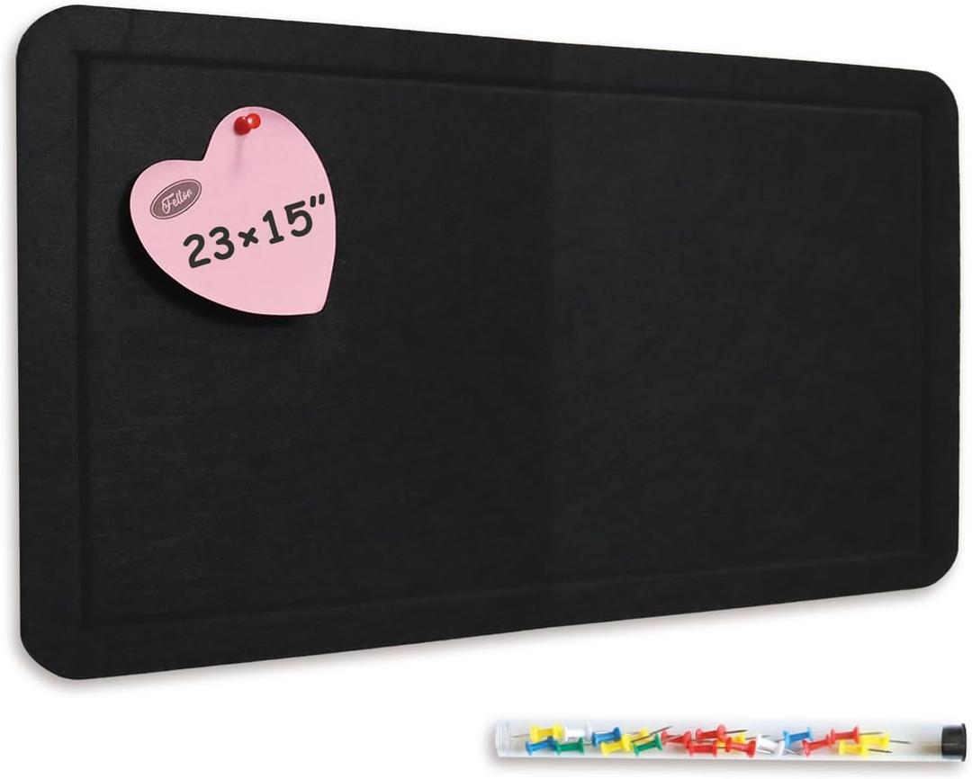 Felt Wall Poster, 23"x15" Photo Board, with 1 Box of 20 Push Pins (Color Random) for Classroom Dorm Wall Decor - Black