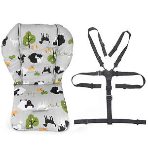 twoworld Baby High Chair Seat Cushion Liner Mat Pad Cover Resistant and High Chair Straps (5 Point Harness) 1 Suit (Grey Sheep)