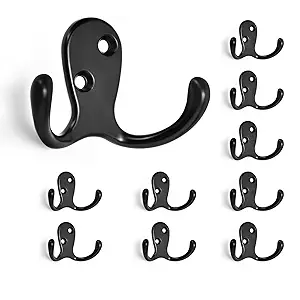 HOMOTEK 4 Pack Heavy Duty Coat Hooks Wall Mounted Double Prong(Left and Right) Rustproof Coat Hooks Hardware Retro Dual Robe Hanger for Coat,Towel, Scarf, Hat, Bag, Key, Shoes, Oil Rubbed Bronze