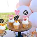 24 Pack Glitter Bows and Tyre Dessert Cupcake Toppers Burnouts Boy or Girl Cupcake Picks Gender Reveal Cake Decorations for Baby Shower Happy Birthday Party Decorations