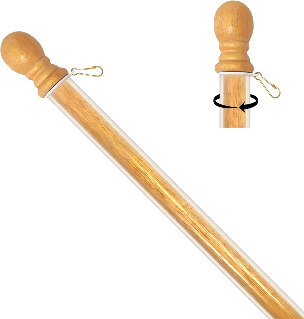 56" Wooden Flag Pole for House Pack of 1 Plastic Sleeve Tangle Free Heavy Duty Outdoor Flag Pole (Fit Most Flag Sizes)