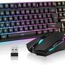 RedThunder K10 Wireless Gaming Keyboard and Mouse Combo, LED Backlit Rechargeable 3800mAh Battery, Mechanical Feel Anti-ghosting Keyboard + 7D 3200DPI Mice for PC Gamer (Black)