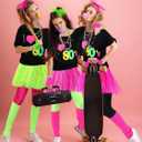 Vabean 19 Pcs 80s Costume Set T Shirt Leggings Tutu Skirt Headband Necklace Bracelets Earrings Gloves Leg Warmers for Women, XXL