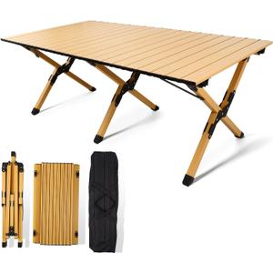 Rollingsurfer Folding Camping Table, Lightweight Roll-Up Table Aluminum Low Portable Picnic Table with Easy Carrying Bag for Outdoor, Beach, Picnic, Backyards, BBQ and Party, 45.2"L x 23.6"W x 17.3"H