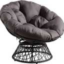 OSP Home Furnishings Wicker Papasan Chair with 360-Degree Swivel, Grey Frame with Grey Cushion