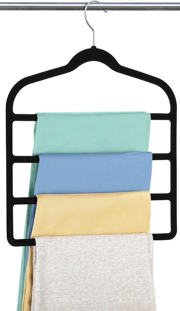 Velvet Pant Clothes Hanger Space Saving Non Slip Shorts Hanger, Myfolrena Jeans Slack Trousers Hangers Multiple Velvet Hanger Closet Organizer Storage and Organization for Jeans,Scarf,Tie(Black)