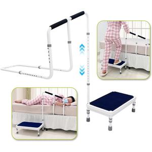 Bed Steps for High Beds for Adults Step Stool with Handle for Elderly 2-in-1 Bedside Guard Rails Bed Cane for Seniors Medical Safety Railing Stop Falling Out of Bed Assistance (21.6"-Stool)