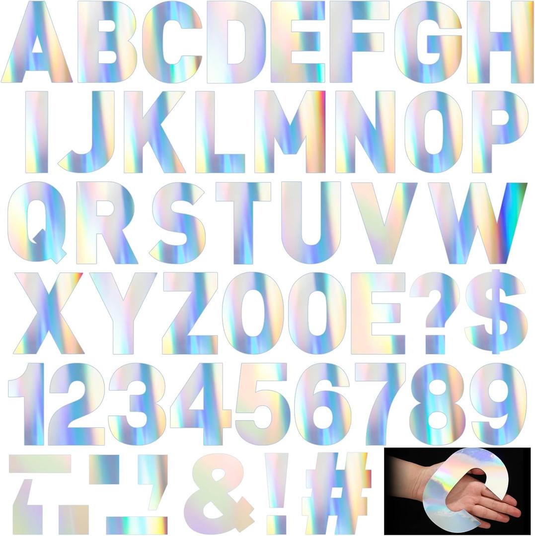 Seajan 184 Pcs Reflective Adhesive Number Letter Stickers Pack 6" Giant Large Letters Backdrop DIY Vinyl Self Adhesive for Mailbox Signs Cars Trucks Classroom Wall Door Home Party Decor(Laser)