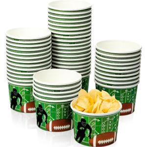 Game Day Football Bowls - 9 oz Paper Cups & Disposable Bucket for Tailgate Dinner (48 Pieces, Cool Style)