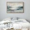 VIYYIEA Large Framed Canvas Wall Art, 24x36 Inch Abstract Coastal Landscape Art Print, Soft Blue and Green Neutral Ocean Wall Decor for Living Room Bedroom Home Office
