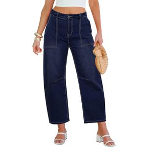 GRAPENT Barrel Jeans for Women High Waisted Trendy Wide Leg Baggy Ankle Length Stretchy Denim Trouser Jeans with Pockets (XL, Nightfall Blue) GRAPENT Barrel Jeans for Women High Waisted Trendy Wide Leg Baggy Ankle Length Stretchy Denim Trouser Jeans with Pockets (XL, Nightfall Blue)