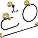 Brushed Gold and Black Bathroom Hardware Set, 4-Piece Black and Gold Bathroom Accessories Kit Stainless Steel 23.6 Inch Towel Bar | Towel Hook | Toilet Paper Holder | Hand Towel Holder