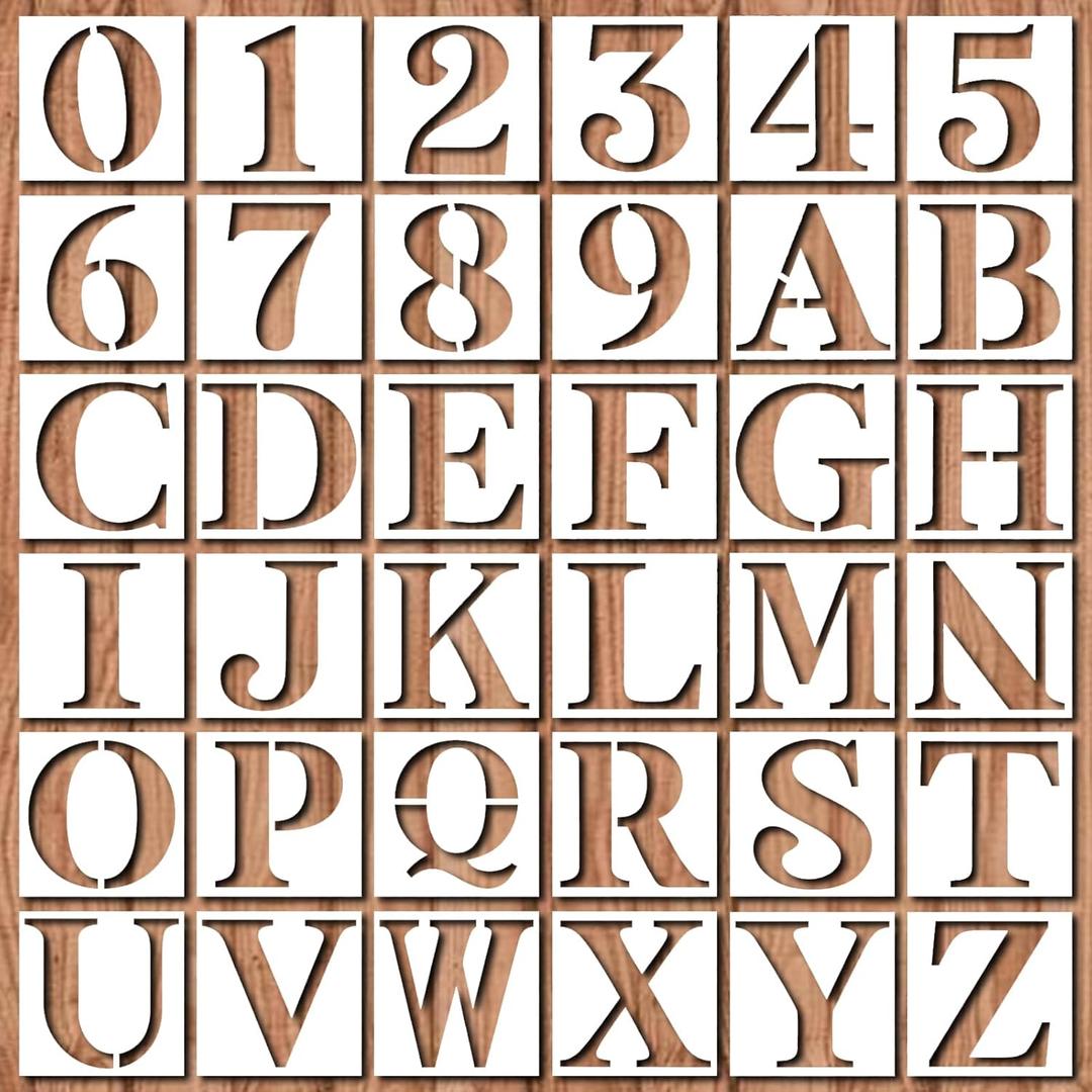 8 Inch Large Letter Stencils - 36pcs Reusable Alphabet and Number Templates for Painting on Wood, DIY Crafts, Wall Signs