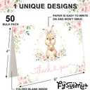 FYSUIMU 50 Pack Easter Thank You Cards Boxed Pink Floral Bunny Greeting Cards Rabbit Flower Blank Note Card with Envelopes Stickers for Spring Birthday Baby Shower Party Supplies